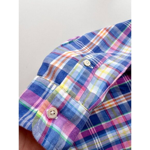 POLO RALPH LAUREN Blue Pink Madras Plaid Cotton Twill Button Down Shirt, Size M - Picture 7 of 15